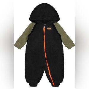 Nike Baby Faux Sherpa Hooded Coverall 3M Full Zip One Piece Black Infant Romper